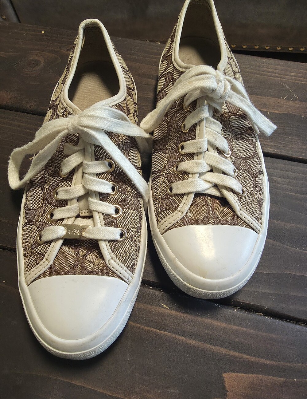 Coach Brown Signature Canvas Low-Top Sneakers with White Accents